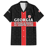 Georgia Family Matching Off Shoulder Maxi Dress and Hawaiian Shirt with Black Patterned Red Cross with Dragon Horse Symbol and Silent Pride Quote Design - Wonder Print Shop