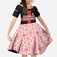Georgia Family Matching Short Sleeve Bodycon Dress and Hawaiian Shirt with Black Patterned Red Cross with Dragon Horse Symbol and Silent Pride Quote Design - Wonder Print Shop