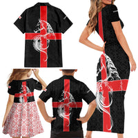 Georgia Family Matching Short Sleeve Bodycon Dress and Hawaiian Shirt with Black Patterned Red Cross with Dragon Horse Symbol and Silent Pride Quote Design - Wonder Print Shop