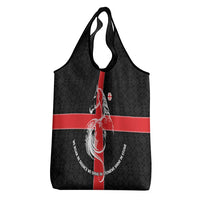 Georgia Grocery Bag with Black Patterned Red Cross with Dragon Horse Symbol and Silent Pride Quote Design - Wonder Print Shop