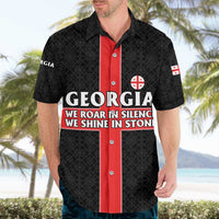 Georgia Hawaiian Shirt with Black Patterned Red Cross with Dragon Horse Symbol and Silent Pride Quote Design - Wonder Print Shop