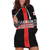 Georgia Hoodie Dress with Black Patterned Red Cross with Dragon Horse Symbol and Silent Pride Quote Design - Wonder Print Shop