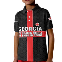 Georgia Kid Polo Shirt with Black Patterned Red Cross with Dragon Horse Symbol and Silent Pride Quote Design - Wonder Print Shop