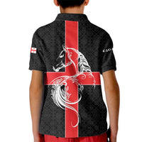 Georgia Kid Polo Shirt with Black Patterned Red Cross with Dragon Horse Symbol and Silent Pride Quote Design - Wonder Print Shop