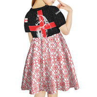 Georgia Kid Short Sleeve Dress with Black Patterned Red Cross with Dragon Horse Symbol and Silent Pride Quote Design - Wonder Print Shop