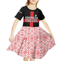 Georgia Kid Short Sleeve Dress with Black Patterned Red Cross with Dragon Horse Symbol and Silent Pride Quote Design - Wonder Print Shop