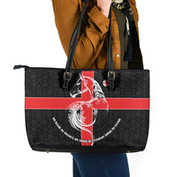 Georgia Leather Tote Bag with Black Patterned Red Cross with Dragon Horse Symbol and Silent Pride Quote Design - Wonder Print Shop