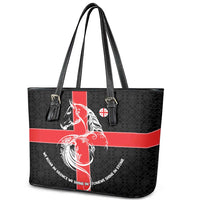 Georgia Leather Tote Bag with Black Patterned Red Cross with Dragon Horse Symbol and Silent Pride Quote Design - Wonder Print Shop