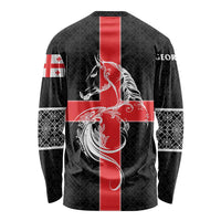 Georgia Long Sleeve Shirt with Black Patterned Red Cross with Dragon Horse Symbol and Silent Pride Quote Design - Wonder Print Shop