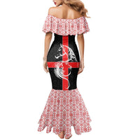 Georgia Mermaid Dress with Black Patterned Red Cross with Dragon Horse Symbol and Silent Pride Quote Design - Wonder Print Shop