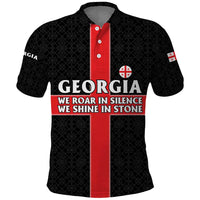 Georgia Polo Shirt with Black Patterned Red Cross with Dragon Horse Symbol and Silent Pride Quote Design - Wonder Print Shop