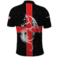 Georgia Polo Shirt with Black Patterned Red Cross with Dragon Horse Symbol and Silent Pride Quote Design - Wonder Print Shop