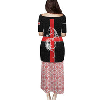 Georgia Puletasi with Black Patterned Red Cross with Dragon Horse Symbol and Silent Pride Quote Design - Wonder Print Shop