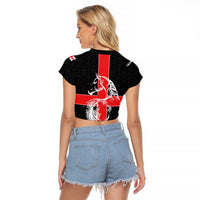 Georgia Raglan Cropped T Shirt with Black Patterned Red Cross with Dragon Horse Symbol and Silent Pride Quote Design - Wonder Print Shop