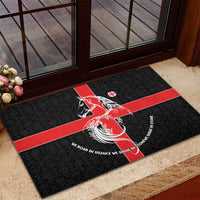 Georgia Rubber Doormat with Black Patterned Red Cross with Dragon Horse Symbol and Silent Pride Quote Design - Wonder Print Shop