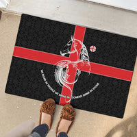 Georgia Rubber Doormat with Black Patterned Red Cross with Dragon Horse Symbol and Silent Pride Quote Design - Wonder Print Shop
