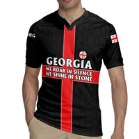 Georgia Rugby Jersey with Black Patterned Red Cross with Dragon Horse Symbol and Silent Pride Quote Design - Wonder Print Shop