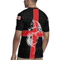 Georgia Rugby Jersey with Black Patterned Red Cross with Dragon Horse Symbol and Silent Pride Quote Design - Wonder Print Shop