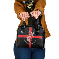 Georgia Shoulder Handbag with Black Patterned Red Cross with Dragon Horse Symbol and Silent Pride Quote Design - Wonder Print Shop