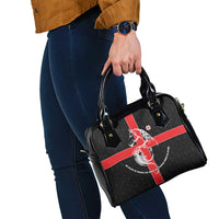 Georgia Shoulder Handbag with Black Patterned Red Cross with Dragon Horse Symbol and Silent Pride Quote Design - Wonder Print Shop