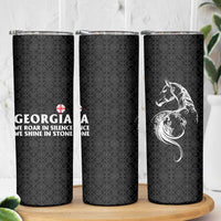 Georgia Skinny Tumbler with Black Patterned Red Cross with Dragon Horse Symbol and Silent Pride Quote Design - Wonder Print Shop