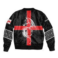 Georgia Sleeve Zip Bomber Jacket with Black Patterned Red Cross with Dragon Horse Symbol and Silent Pride Quote Design - Wonder Print Shop