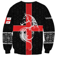 Georgia Sweatshirt with Black Patterned Red Cross with Dragon Horse Symbol and Silent Pride Quote Design - Wonder Print Shop
