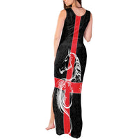 Georgia Tank Maxi Dress with Black Patterned Red Cross with Dragon Horse Symbol and Silent Pride Quote Design - Wonder Print Shop