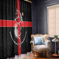 Georgia Window Curtain with Black Patterned Red Cross with Dragon Horse Symbol and Silent Pride Quote Design - Wonder Print Shop