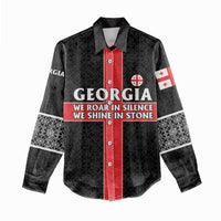Georgia Women Casual Shirt with Black Patterned Red Cross with Dragon Horse Symbol and Silent Pride Quote Design - Wonder Print Shop