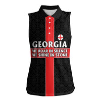 Georgia Women Sleeveless Polo Shirt with Black Patterned Red Cross with Dragon Horse Symbol and Silent Pride Quote Design - Wonder Print Shop