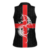 Georgia Women Sleeveless Polo Shirt with Black Patterned Red Cross with Dragon Horse Symbol and Silent Pride Quote Design - Wonder Print Shop