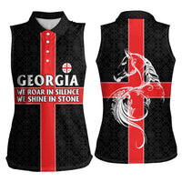 Georgia Women Sleeveless Polo Shirt with Black Patterned Red Cross with Dragon Horse Symbol and Silent Pride Quote Design - Wonder Print Shop