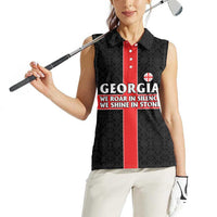Georgia Women Sleeveless Polo Shirt with Black Patterned Red Cross with Dragon Horse Symbol and Silent Pride Quote Design - Wonder Print Shop