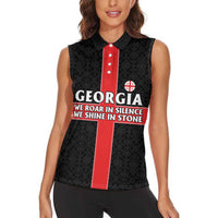 Georgia Women Sleeveless Polo Shirt with Black Patterned Red Cross with Dragon Horse Symbol and Silent Pride Quote Design - Wonder Print Shop