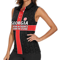 Georgia Women Sleeveless Polo Shirt with Black Patterned Red Cross with Dragon Horse Symbol and Silent Pride Quote Design - Wonder Print Shop