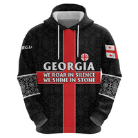 Georgia Zip Hoodie with Black Patterned Red Cross with Dragon Horse Symbol and Silent Pride Quote Design - Wonder Print Shop