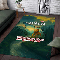 Georgia Area Rug with Green Mountain Landscape with Map Outline Lion and Legends Rise Quote Design - Wonder Print Shop