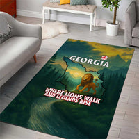 Georgia Area Rug with Green Mountain Landscape with Map Outline Lion and Legends Rise Quote Design - Wonder Print Shop