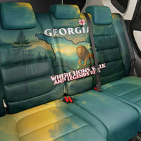 Georgia Back Car Seat Cover with Green Mountain Landscape with Map Outline Lion and Legends Rise Quote Design - Wonder Print Shop