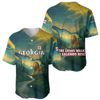 Georgia Baseball Jersey with Green Mountain Landscape with Map Outline Lion and Legends Rise Quote Design - Wonder Print Shop
