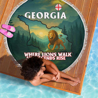 Georgia Beach Blanket with Green Mountain Landscape with Map Outline Lion and Legends Rise Quote Design - Wonder Print Shop