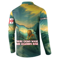 Georgia Button Sweatshirt with Green Mountain Landscape with Map Outline Lion and Legends Rise Quote Design - Wonder Print Shop