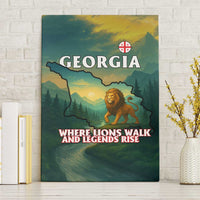 Georgia Canvas Wall Art with Green Mountain Landscape with Map Outline Lion and Legends Rise Quote Design - Wonder Print Shop