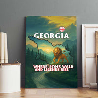 Georgia Canvas Wall Art with Green Mountain Landscape with Map Outline Lion and Legends Rise Quote Design - Wonder Print Shop