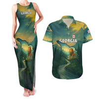 Georgia Couples Matching Tank Maxi Dress and Hawaiian Shirt with Green Mountain Landscape with Map Outline Lion and Legends Rise Quote Design - Wonder Print Shop