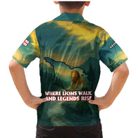 Georgia Family Matching Mermaid Dress and Hawaiian Shirt with Green Mountain Landscape with Map Outline Lion and Legends Rise Quote Design - Wonder Print Shop