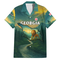 Georgia Family Matching Off Shoulder Short Dress and Hawaiian Shirt with Green Mountain Landscape with Map Outline Lion and Legends Rise Quote Design - Wonder Print Shop