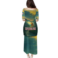 Georgia Family Matching Puletasi and Hawaiian Shirt with Green Mountain Landscape with Map Outline Lion and Legends Rise Quote Design - Wonder Print Shop