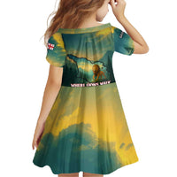 Georgia Family Matching Short Sleeve Bodycon Dress and Hawaiian Shirt with Green Mountain Landscape with Map Outline Lion and Legends Rise Quote Design - Wonder Print Shop